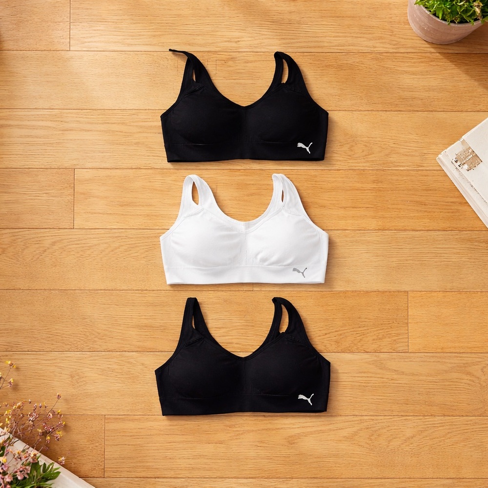 Puma Women's Black and White Sports Bra Trio (lot of 3)